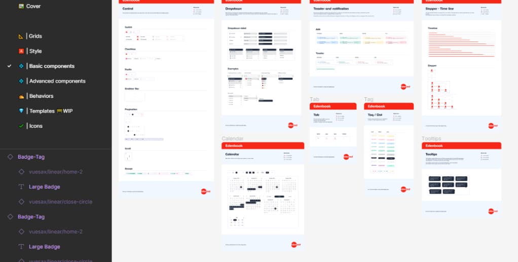 A print screen from Figma showing a design system with lots of components.